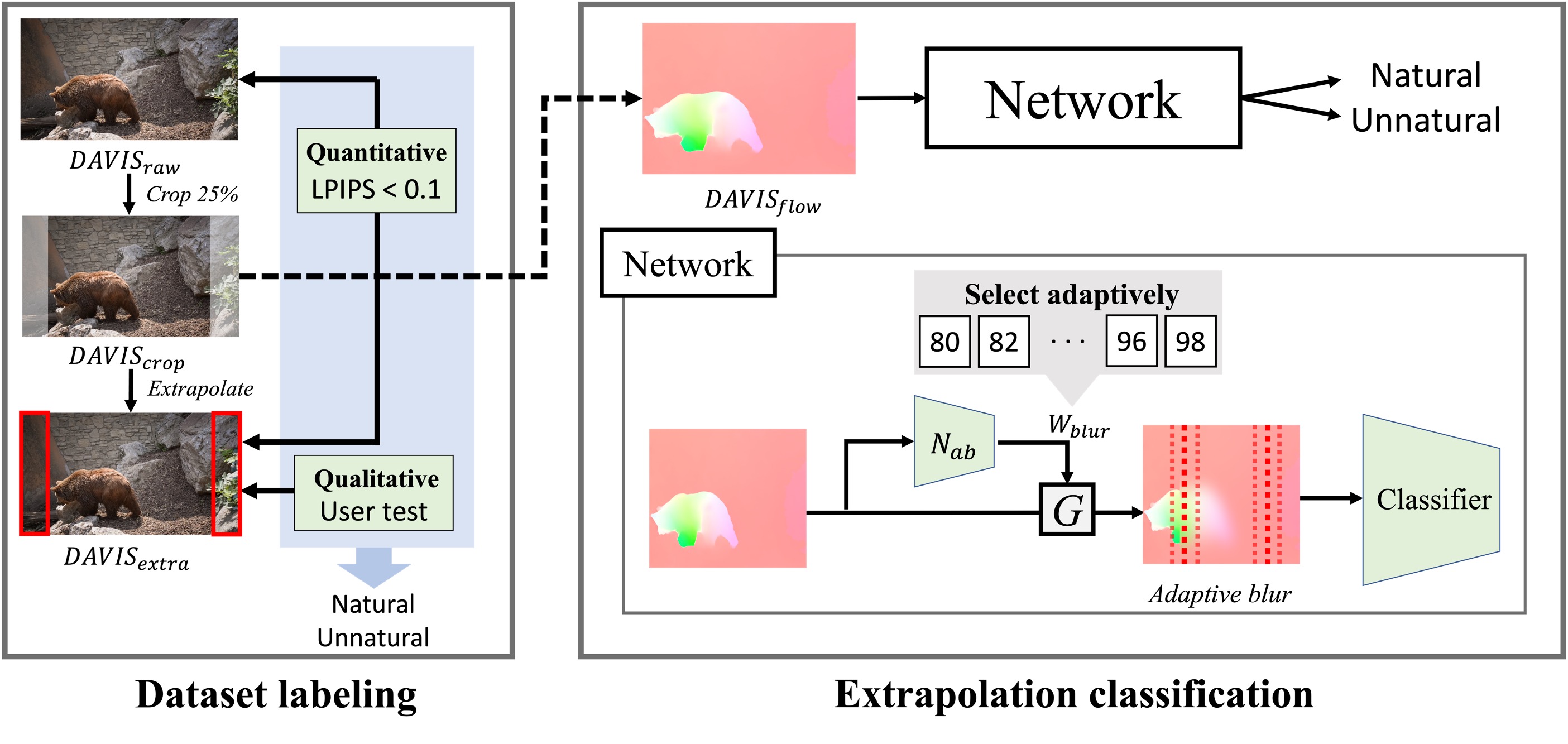 Video classifier with adaptive blur network preview